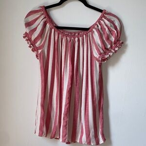 Max Studio Pink and Cream Striped Short Sleeved or off shoulder Blouse
